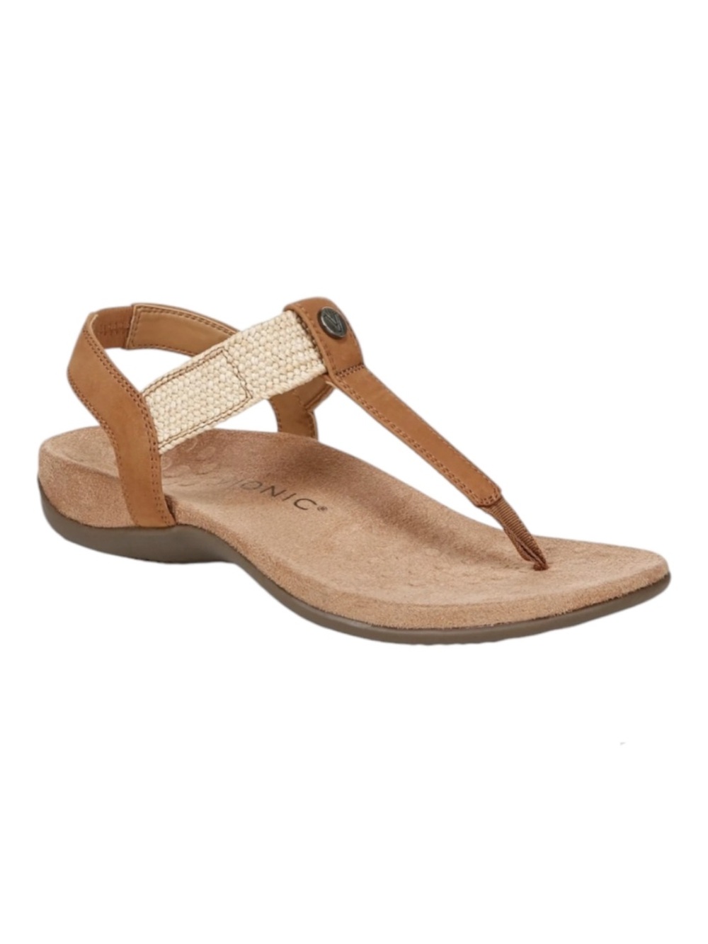 Vionic Brea Toe Post Sling Back Sandals Tan Leather Raffia Orthotic Women 7